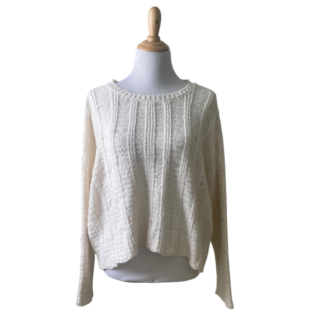 Eileen Fisher Textured Knit Organic Cotton Long Sleeve Sweater Cream Size - Picture 2 of 8